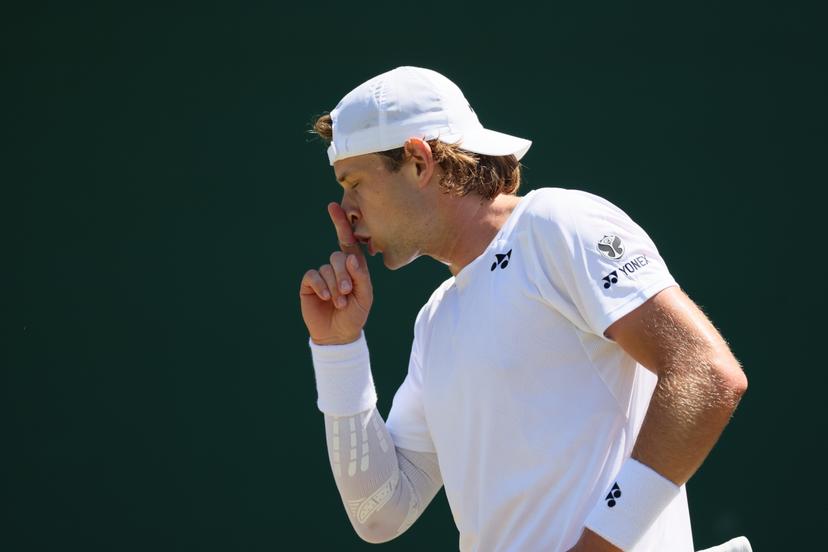 Belgian Zizou Bergs reacts during a second round game between Belgian Bergs and Portuguese Faria in the Men's singles at the Wimbledon grand slam tennis tournament in London, Britain, Thursday 02 July 2026.  BELGA PHOTO BENOIT DOPPAGNE