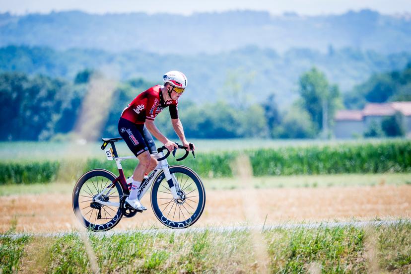 French Baptiste Veistroffer of Lotto Intermarche pictured in action during stage 5 of the 2026 Tour de France cycling race, a stage of 158km from Lannemezan to Pau, on Wednesday 8 July 2026. The 113th edition of the Tour de France starts on Saturday 4 July in Barcelona, Spain, and will finish in Paris, France on the 26th of July.  BELGA PHOTO JASPER JACOBS