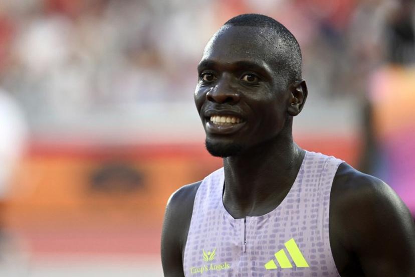 Kenya's Emmanuel Wanyonyi reacts after setting a new World Record in the men's 1000m during the Diamond League athletics meeting at the Stade Louis II in Monaco on July 10, 2026.  Frederic DIDES / AFP
