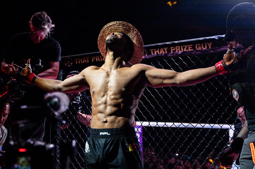 Belgian Patrick Habirora celebrates after winning at a welterweight bout between Belgian Habirora and US Henderson, at the Professional Fighters League Europe (PFL) mixed martial arts event in Brussels, on Saturday 23 May 2026. BELGA PHOTO EMILE WINDAL
