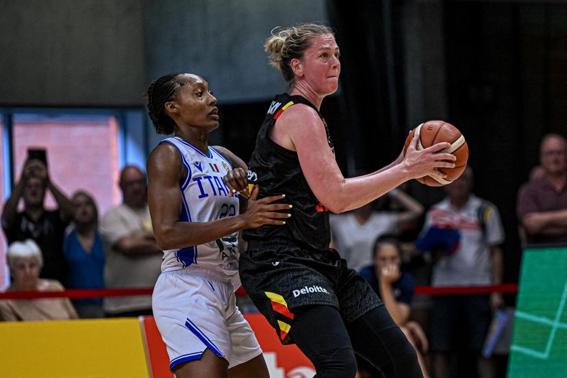 Belgium's Emma Meesseman pictured in action during a friendly basketball match between Belgian national women's team the Belgian Cats and Italy, in Kortrijk on Saturday 15 August 2026. The Cats are preparing the world cup in Germany in September. BELGA PHOTO EMILE WINDAL