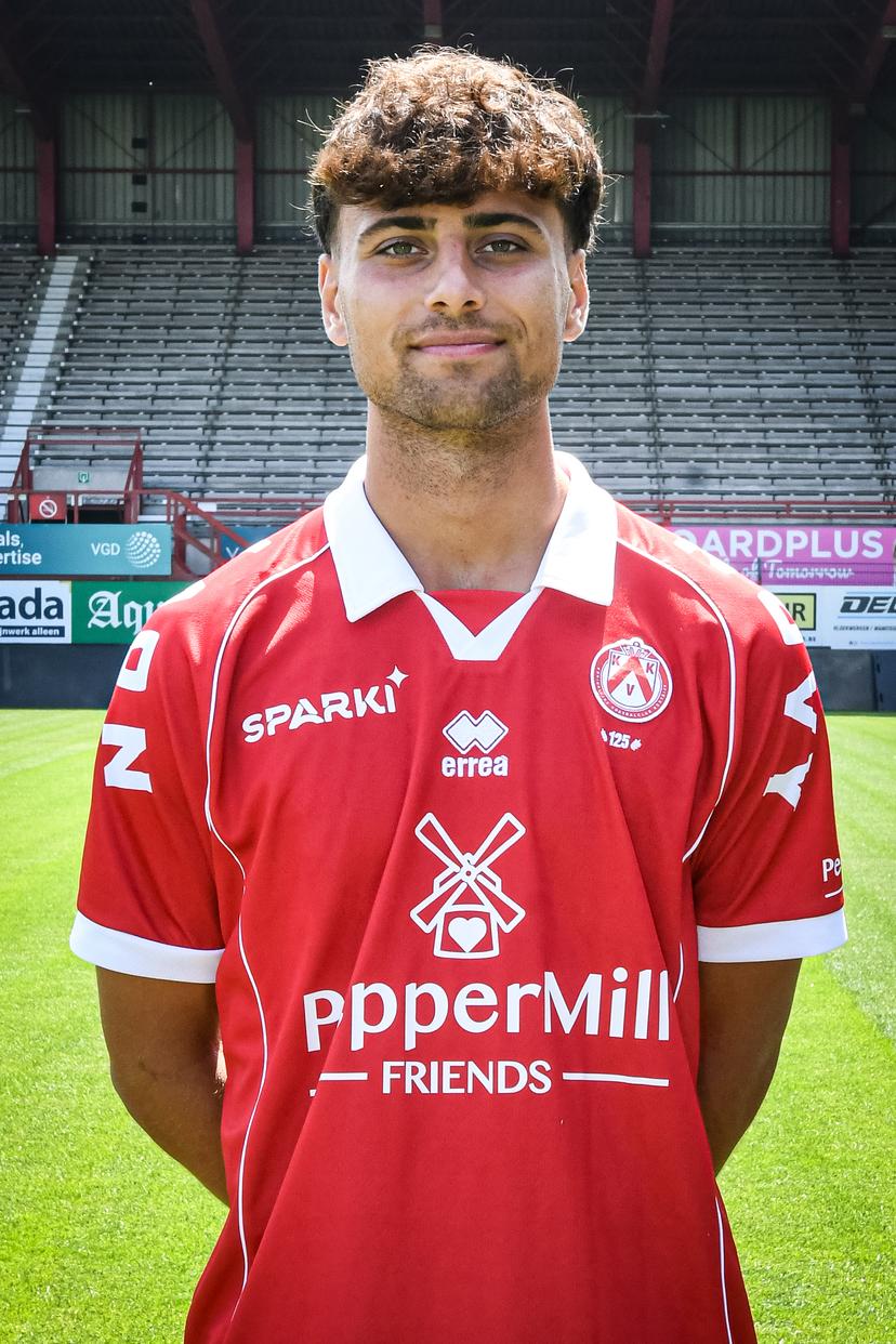 Kortrijk's Csanad Vilmos Denes pose for a picture, during the photoshoot for the 2026-2027 season of Belgian Jupiler Pro League soccer team KV Kortrijk, on Friday 17 July 2026 in Kortrijk. BELGA PHOTO JILL DELSAUX