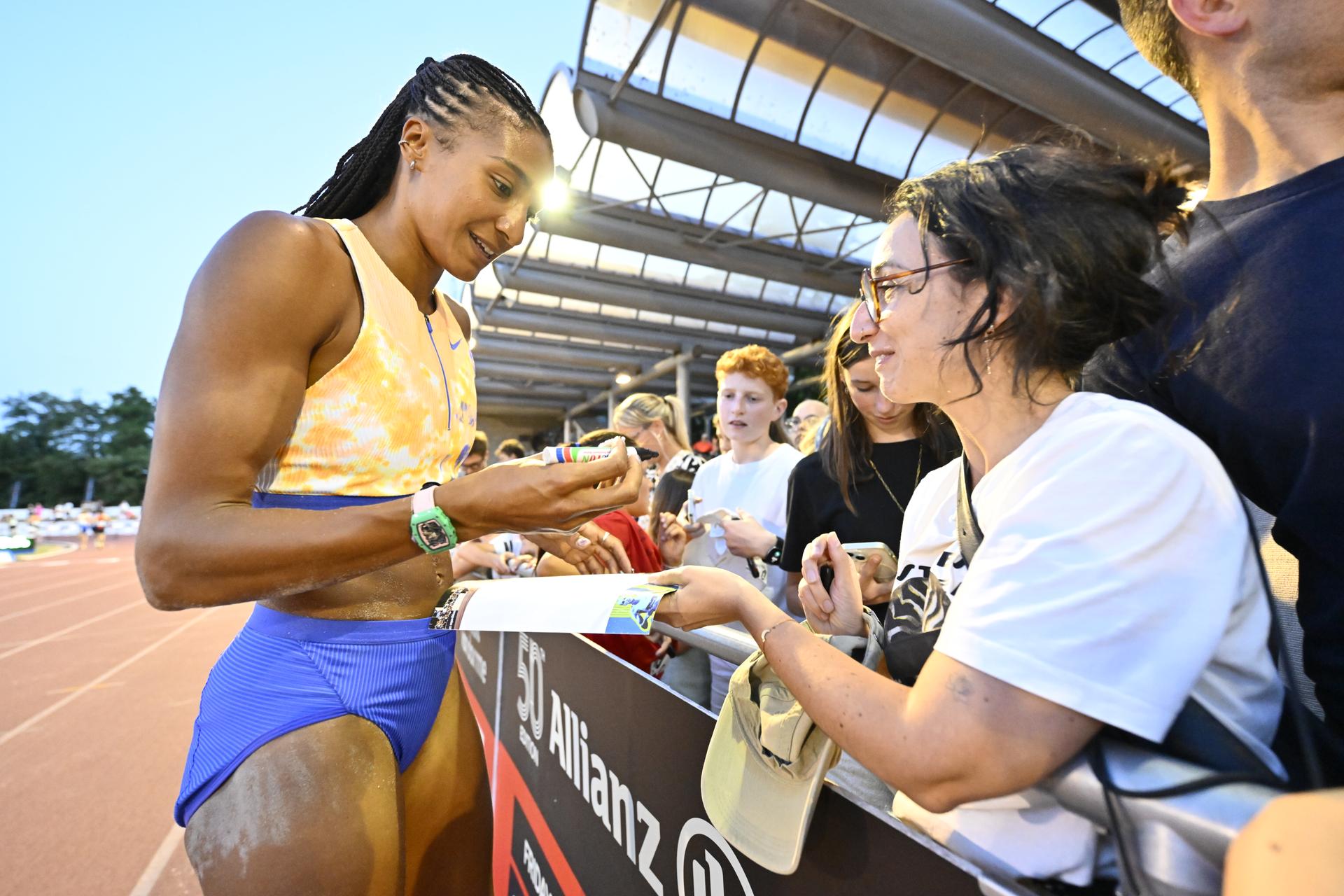 Belgian Nafissatou Nafi Thiam pictured at the 2026 edition of the 'Meeting International d'Athletisme de la Province de Liege' athletics event in Liege, Wednesday 15 July 2026. BELGA PHOTO ERIC LALMAND