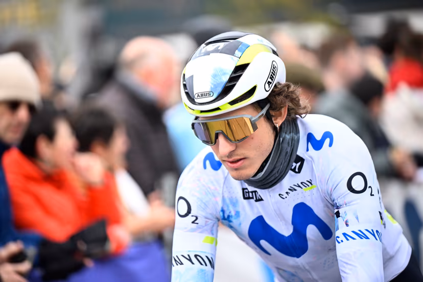 Spanish Ivan Garcia Cortina of Movistar Team pictured at the start of the men elite race of the 'Dwars Door Vlaanderen' cycling event, 184,6km from Roeselare to Waregem, Wednesday 01 April 2026. BELGA PHOTO JASPER JACOBS