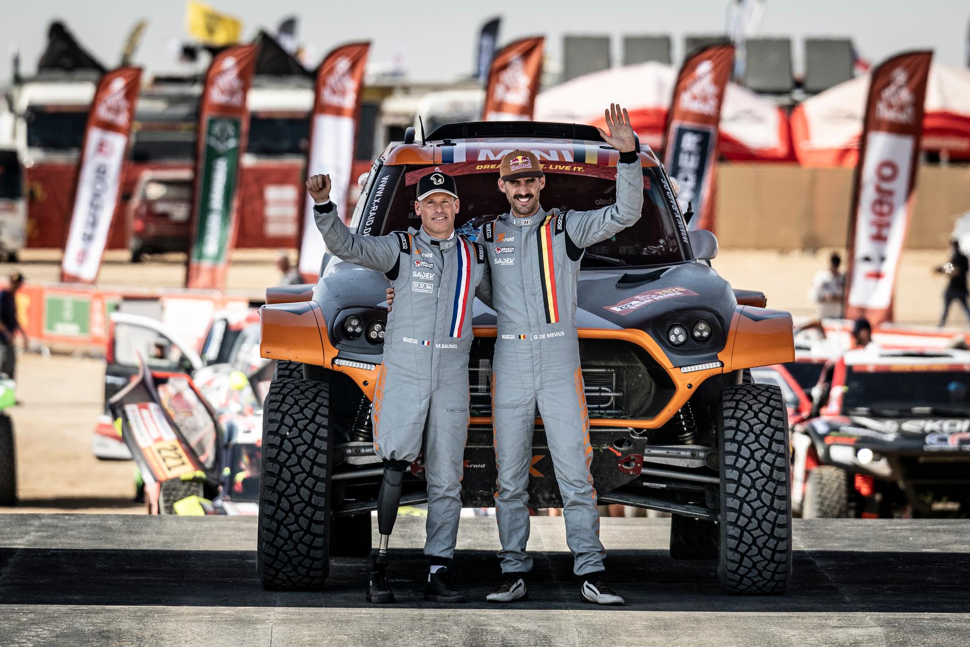 ATTENTION EDITORS - HAND OUT PICTURES - EDITORIAL USE ONLY - MANDATORY CREDIT: 'SIMON BAUCHAU' Hand out picture released by Eric Dupain shows Mathieu Baumel and Guillaume de Mevius at at the prologue of the 2026 Dakar rally race in Yanbu, Saoudi Arabia on Saturday 03 January 2026. *** Belga and Belga Editorial Board decline all responsibility regarding the content of this picture. *** PHOTO HAND OUT - SIMON BAUCHAU