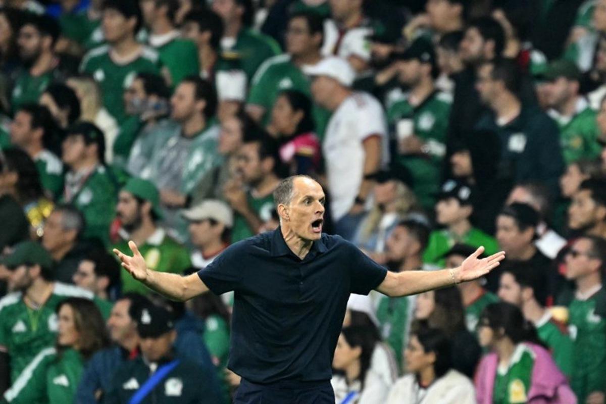 England's German head coach Thomas Tuchel gestures during the 2026 World Cup round of 16 football match between Mexico and England at the Mexico City Stadium in Mexico City on July 5, 2026. Yuri CORTEZ / AFP