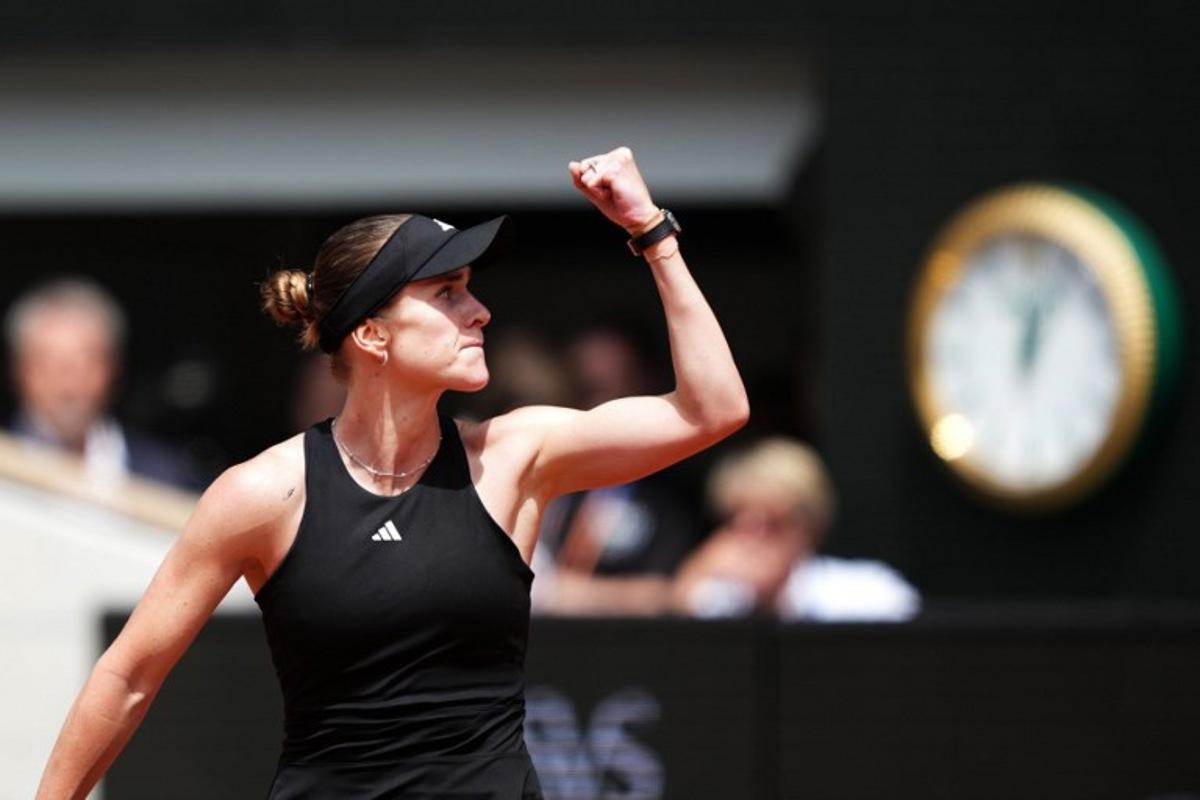 Ukraine's Elina Svitolina reacts after winning the second set during her women's singles match against Italy's Jasmine Paolini on day 8 of the French Open tennis tournament on Court Philippe-Chatrier at the Roland-Garros Complex in Paris on June 1, 2025. Dimitar DILKOFF / AFP