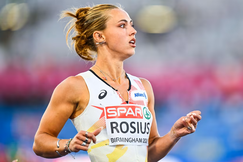 Belgian Rani Rosius reacts at the end of the semi-finals of the women's 100m race at the European Athletics Championships (August 10-18) in Birmingham, United Kingdom, on Monday 10 August 2026. BELGA PHOTO ERIC LALMAND