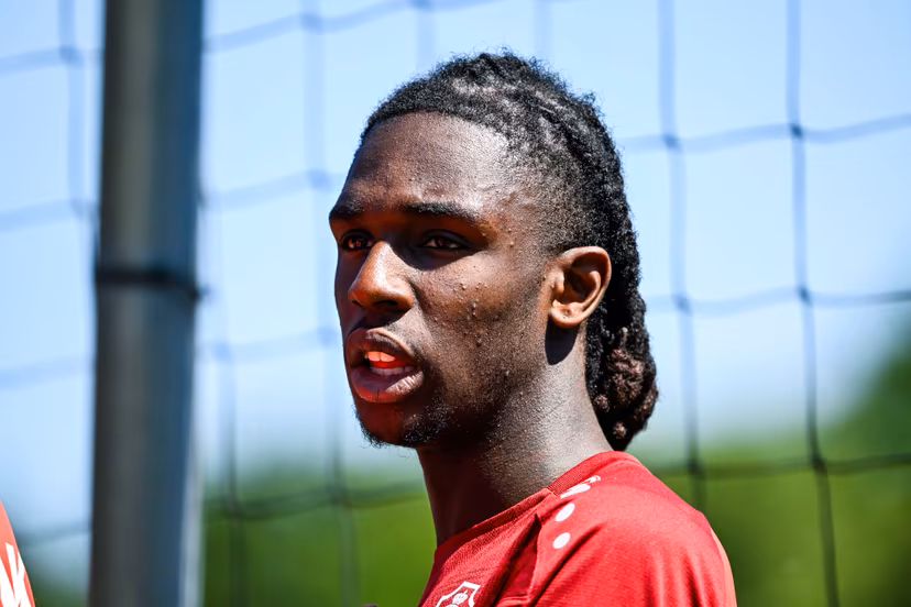 Antwerp's Pierre Junior Dwomoh pictured during a training session of Belgian soccer club Royal Antwerp FC, Wednesday 26 June 2024 in Antwerp ahead of the 2024-2025 season of the Jupiler Pro League. BELGA PHOTO TOM GOYVAERTS