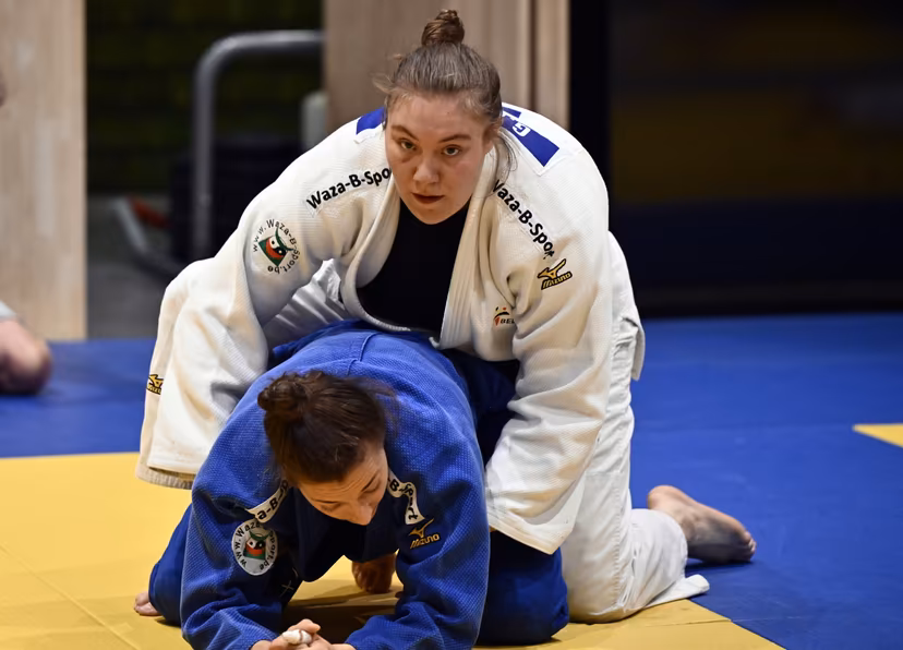 Belgian Gabrielle Bouvier pictured during a press moment of the Belgian selection for the upcoming European Championships judo, on Tuesday 15 April 2025 in Wilrijk. The euros are taking place in Podgorica, Montenegro from 23 to 27 April. BELGA PHOTO ERIC LALMAND