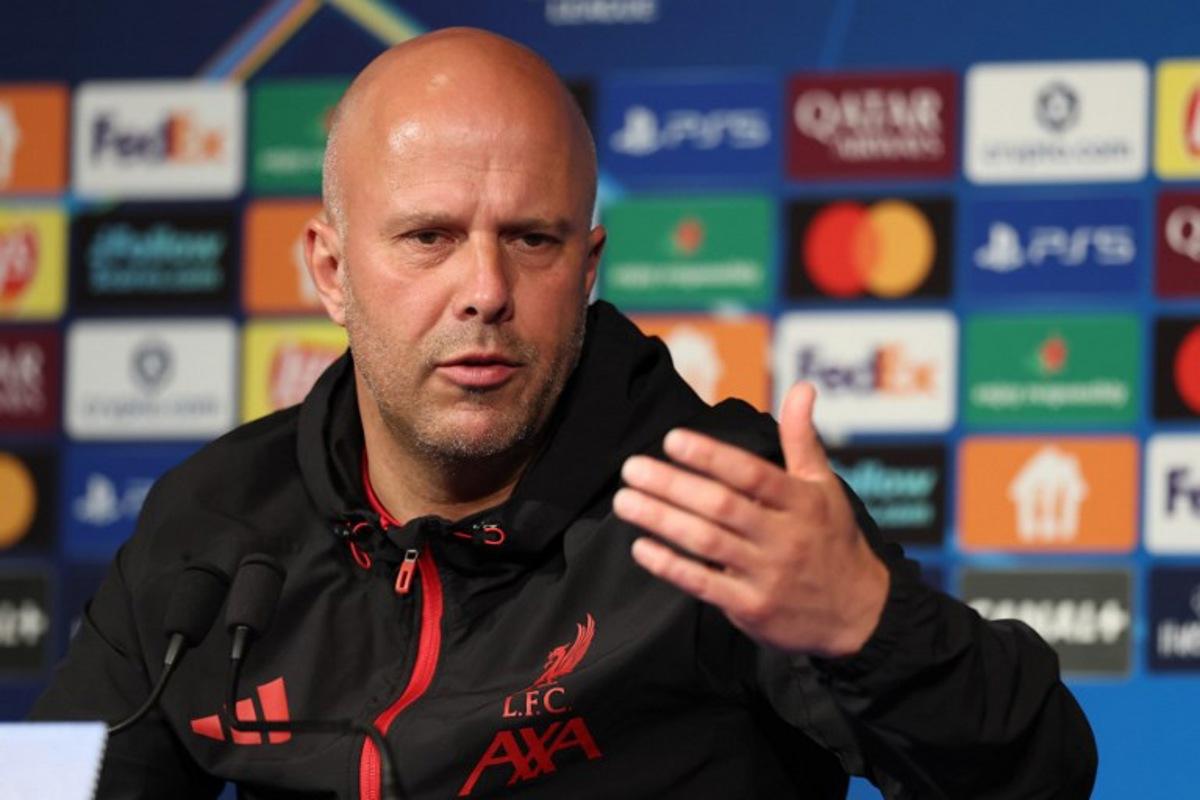 Liverpool's Dutch coach Arne Slot gives a press conference on the eve of the UEFA Champions League quarter-final first leg football match between Paris Saint-Germain (PSG) Liverpool FC in Paris on April 7, 2026. FRANCK FIFE / AFP