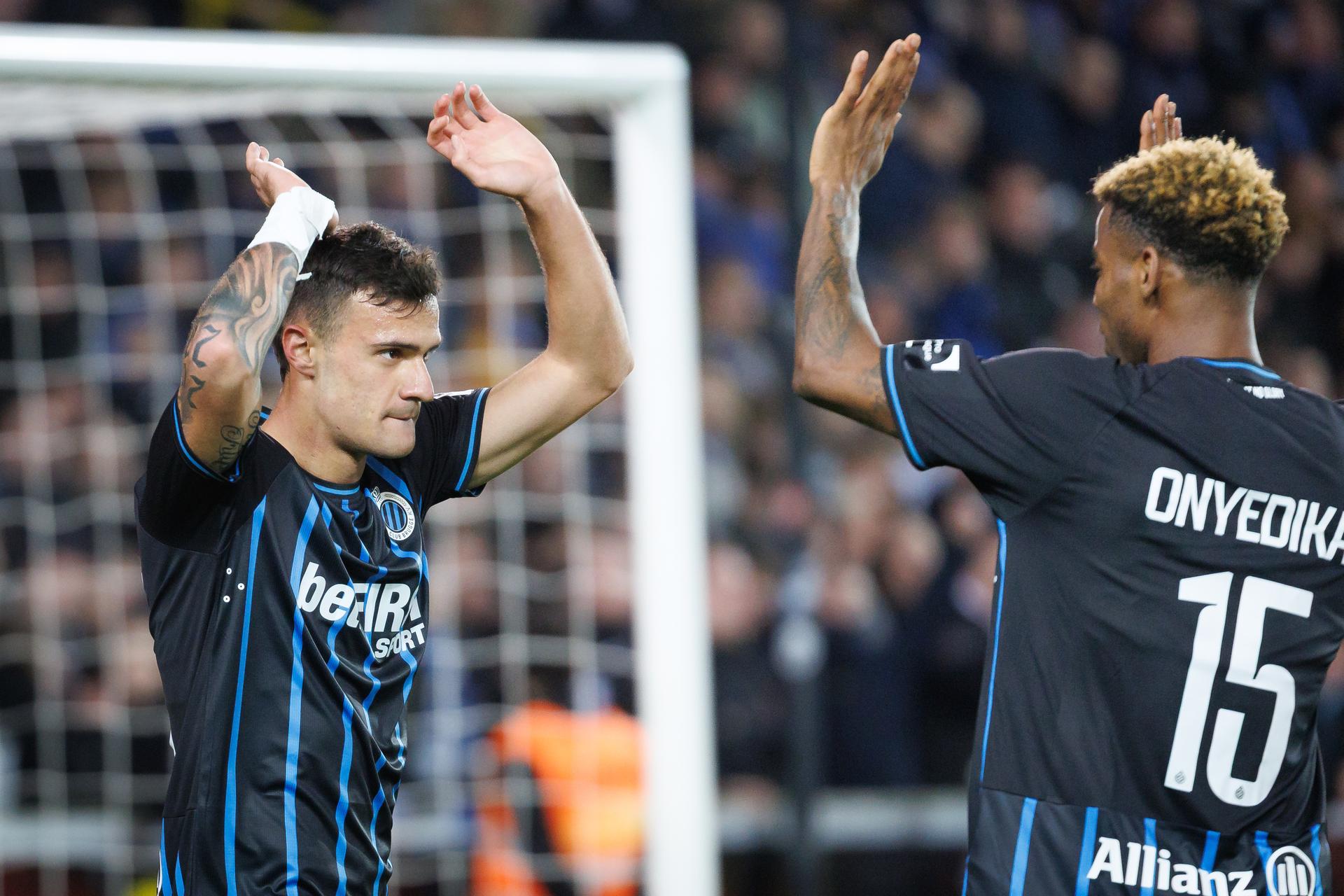 Club's Aleksandar Stankovic celebrates after scoring during a soccer match between Club Brugge and Zulte Waregem, Saturday 24 January 2026 in Brugge, on day 22 (out of 30) of the 2025-2026 'Jupiler Pro League' first division of the Belgian championship. BELGA PHOTO KURT DESPLENTER