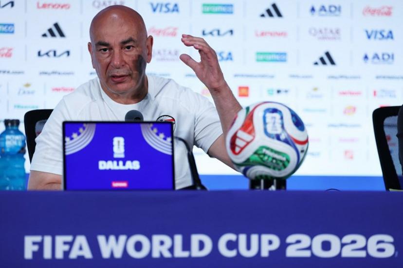 Egypt's head coach Hossam Hassan speaks during a press conference in Dallas, on July 2, 2026, ahead of their match against Australia, during the 2026 World Cup football tournament. Thomas COEX / AFP