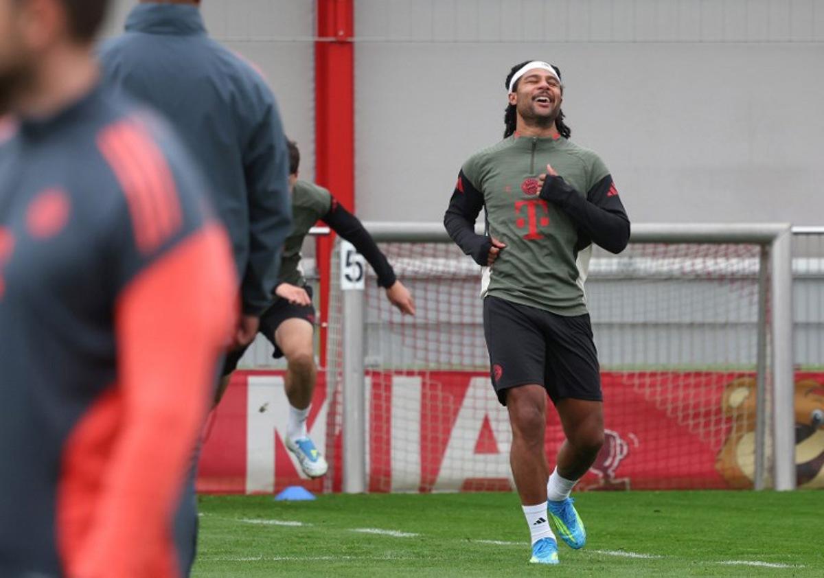 Bayern Munich's players including German forward #07 Serge Gnabry take part in a training session on April 14, 2026 in Munich, southern Germany, on the eve of the UEFA Champions League quarter-final second leg football match between FC Bayern Munich and Real Madrid. Karl-Josef HILDENBRAND / AFP