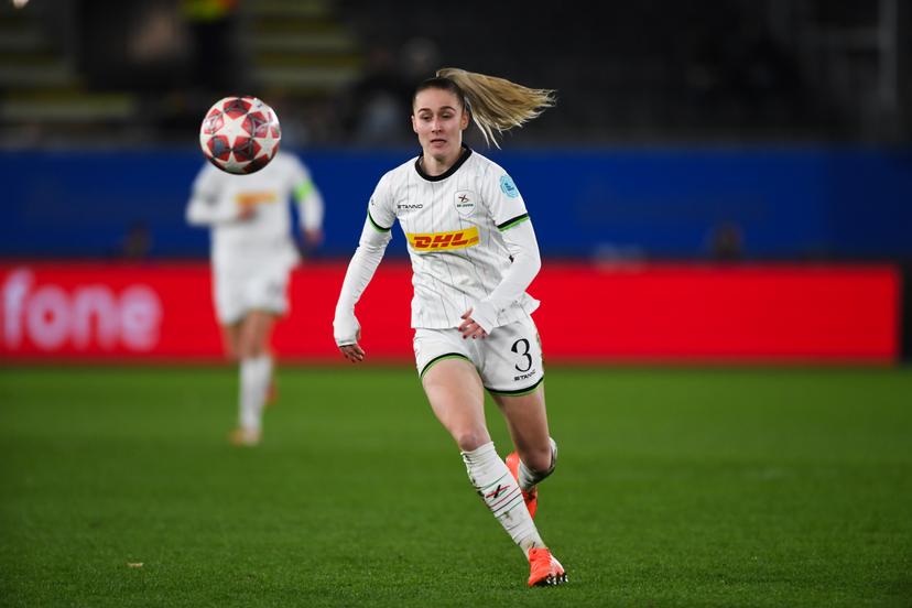 OHL Women's Kim Everaerts pictured in action during a soccer match between Oud-Heverlee Leuven Women and English Arsenal, Wednesday 11 February 2026 in Heverlee, in the Knockout Play-offs (1st leg) phase of the UEFA Women's Champions League competition. BELGA PHOTO JILL DELSAUX