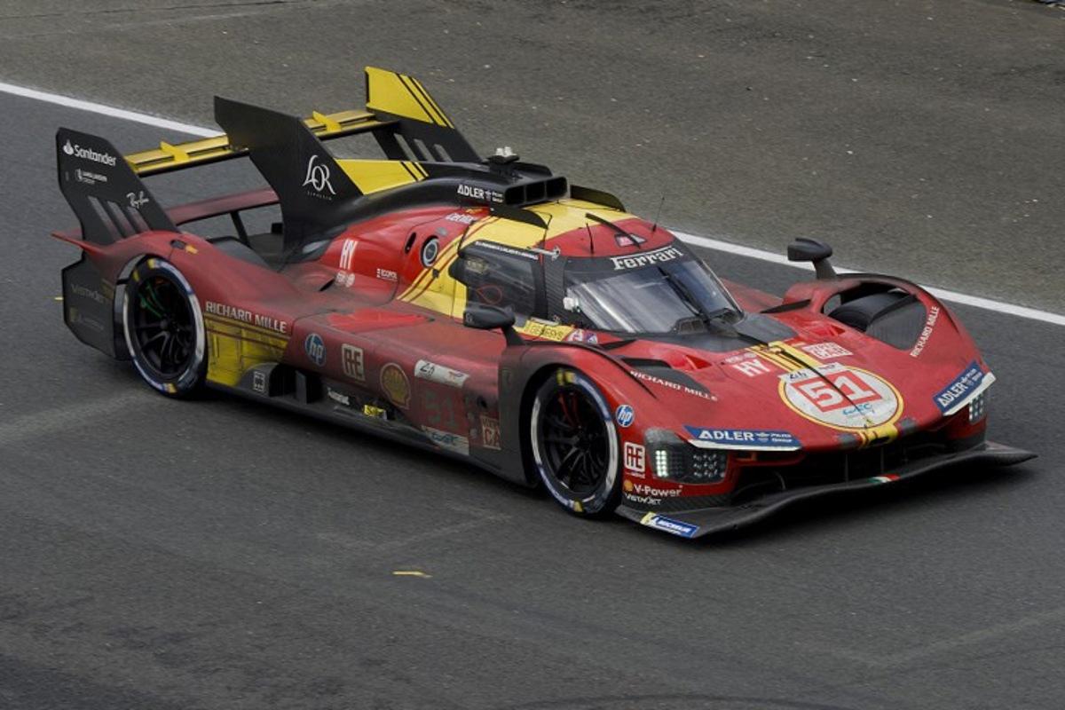 Italian driver Antonio Giovinazzi steers the Ferrari 499P during Le Mans 24-hours endurance race in Le Mans, western France, on June 16, 2024. GUILLAUME SOUVANT / AFP
