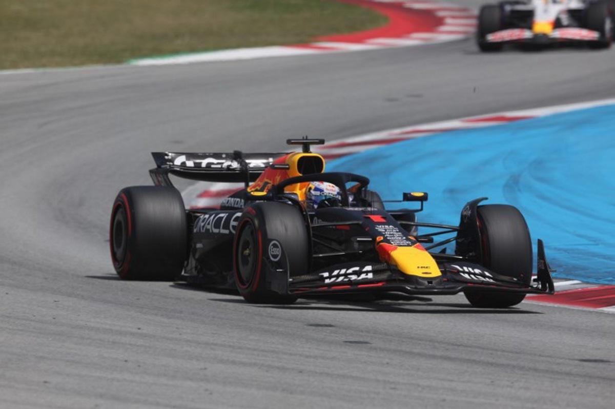Red Bull's Dutch driver Max Verstappen competes in the Formula One Spanish Grand Prix at the Circuit de Catalunya in Montmelo, on the outskirts of Barcelona, on June 1, 2025. Pierre-Philippe MARCOU / AFP