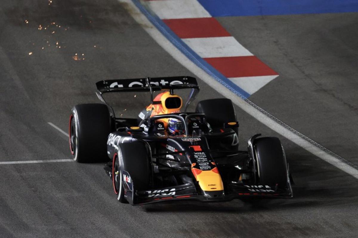 Red Bull Racing's Dutch driver Max Verstappen races during the Las Vegas Formula One Grand Prix at the Las Vegas Strip Circuit in Las Vegas, Nevada, on November 22, 2025. Patrick T. Fallon / AFP