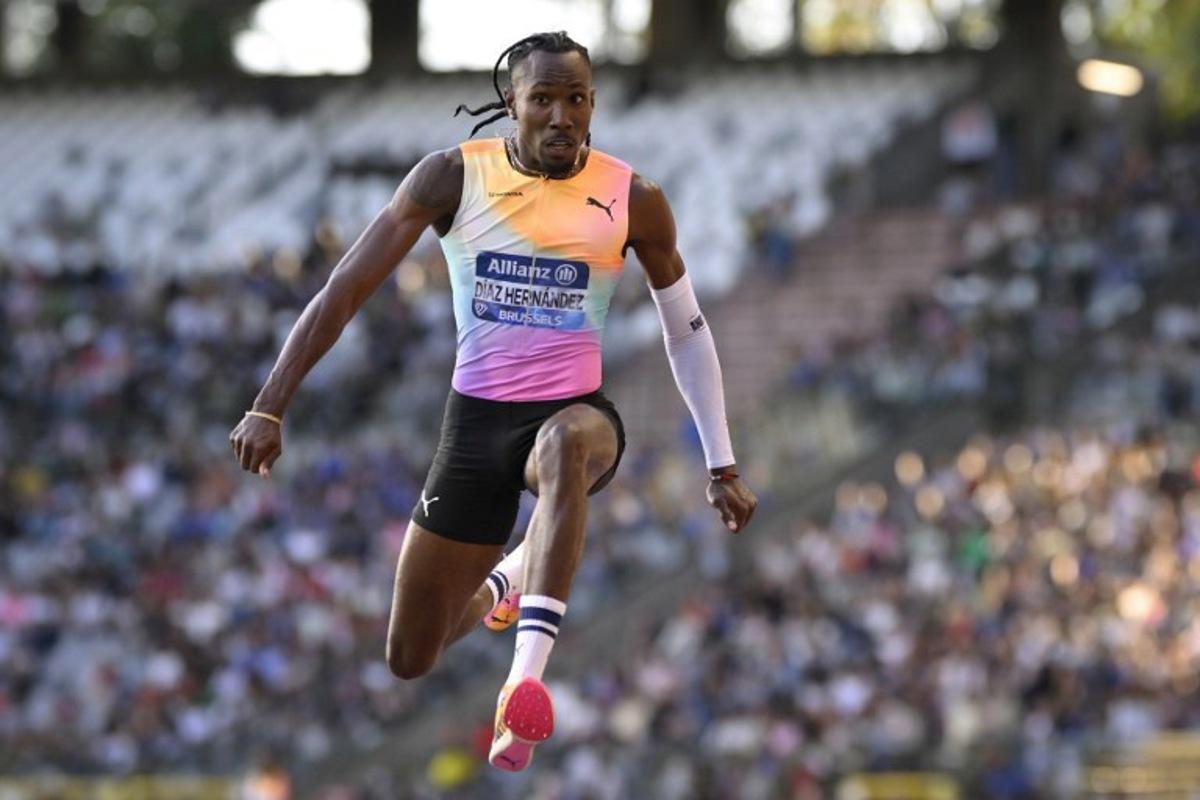 Italy's Andy Diaz Hernandez competes in the men's Triple Jump during the World Athletics Diamond League athletics meeting at the King Baudouin Stadium in Brussels, on September 5, 2026. JOHN THYS / AFP