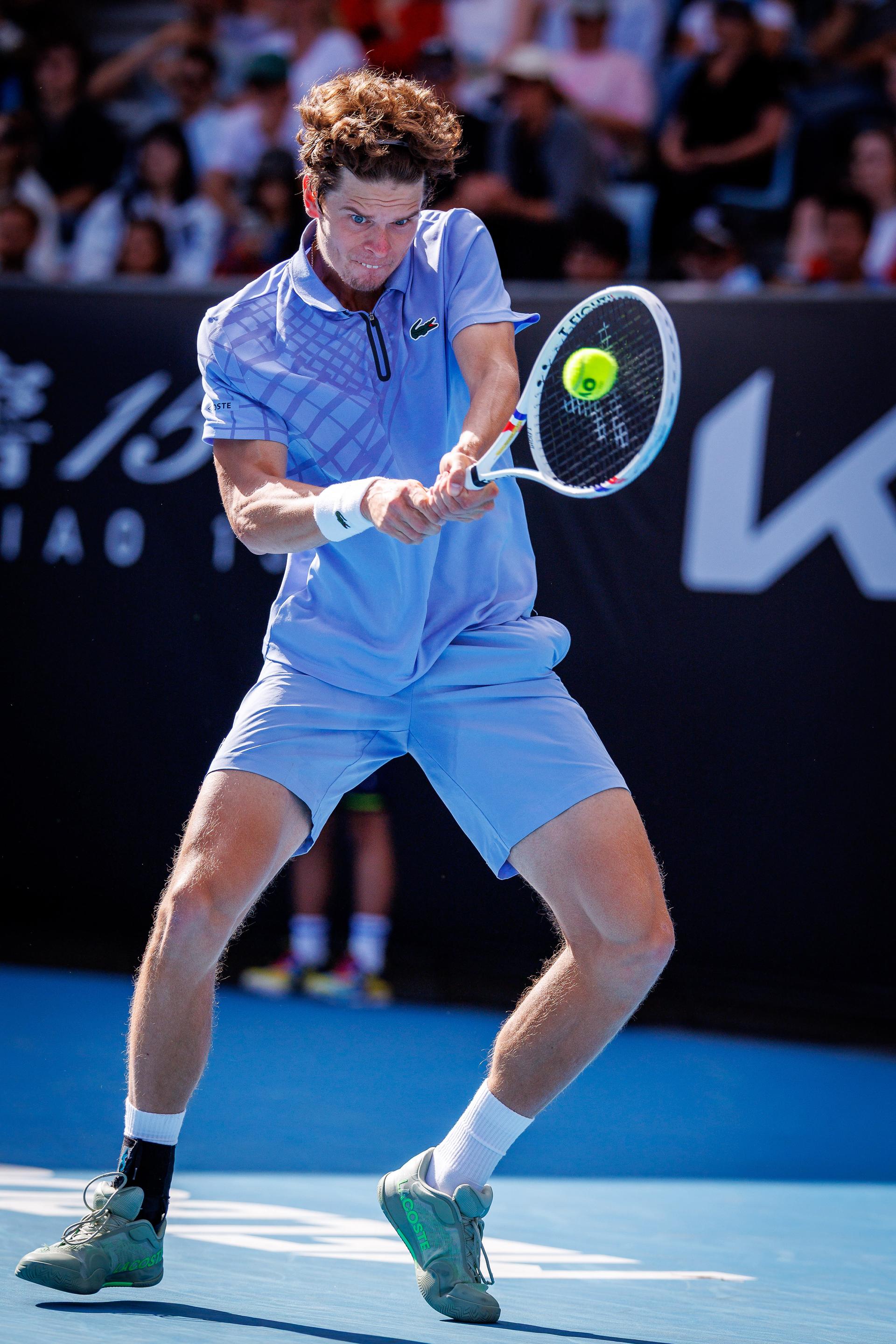 Belgium's Alexander Blockx pictured during a third round qualifying match in the men's singles against Australia's Kubler at the Australian Open, Melbourne Park, Melbourne on Thursday 15 January 2026. BELGA PHOTO PATRICK HAMILTON --- BENELUX ONLY ---