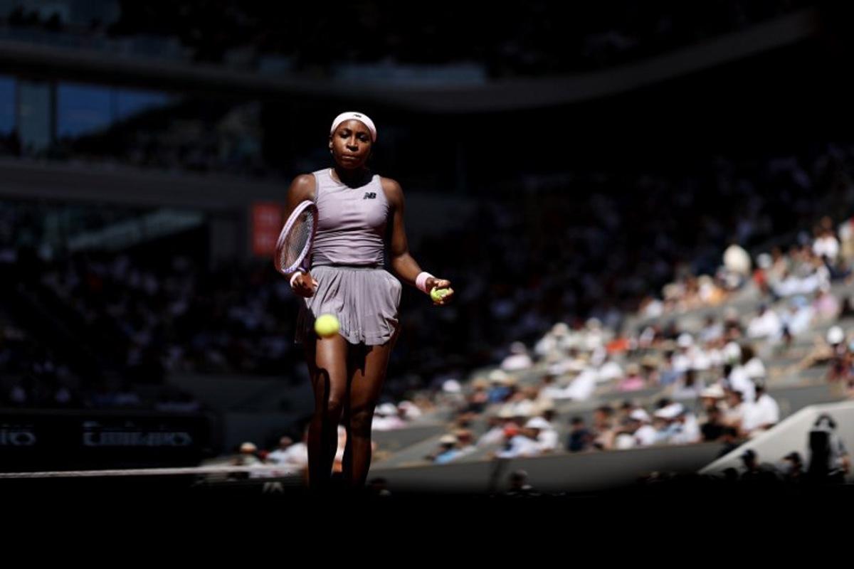 US Coco Gauff prepares to serve to US Taylor Townsend during their women's singles match on day 3 of the French Open tennis tournament on Court Philippe-Chatrier at the Roland-Garros Complex in Paris on May 26, 2026. Anne-Christine POUJOULAT / AFP