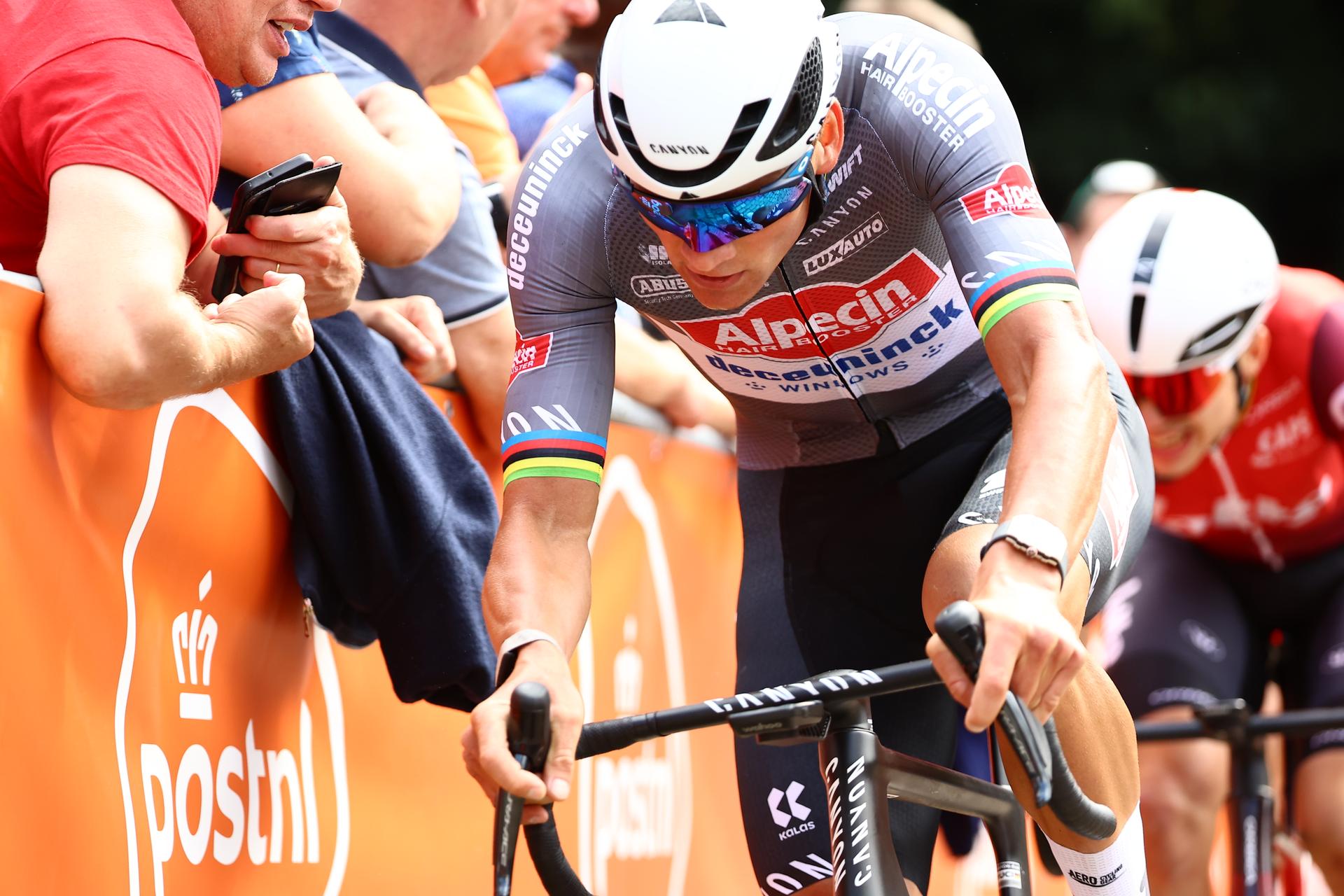 Dutch Mathieu van der Poel of Alpecin-Deceuninck pictured in action during the third stage of the 'Renewi Tour' multi-stage cycling race, from Aalter to Geraardsbergen (179,9 km) on Friday 22 August 2025. The five-day race takes place in Belgium and the Netherlands. BELGA PHOTO DAVID PINTENS