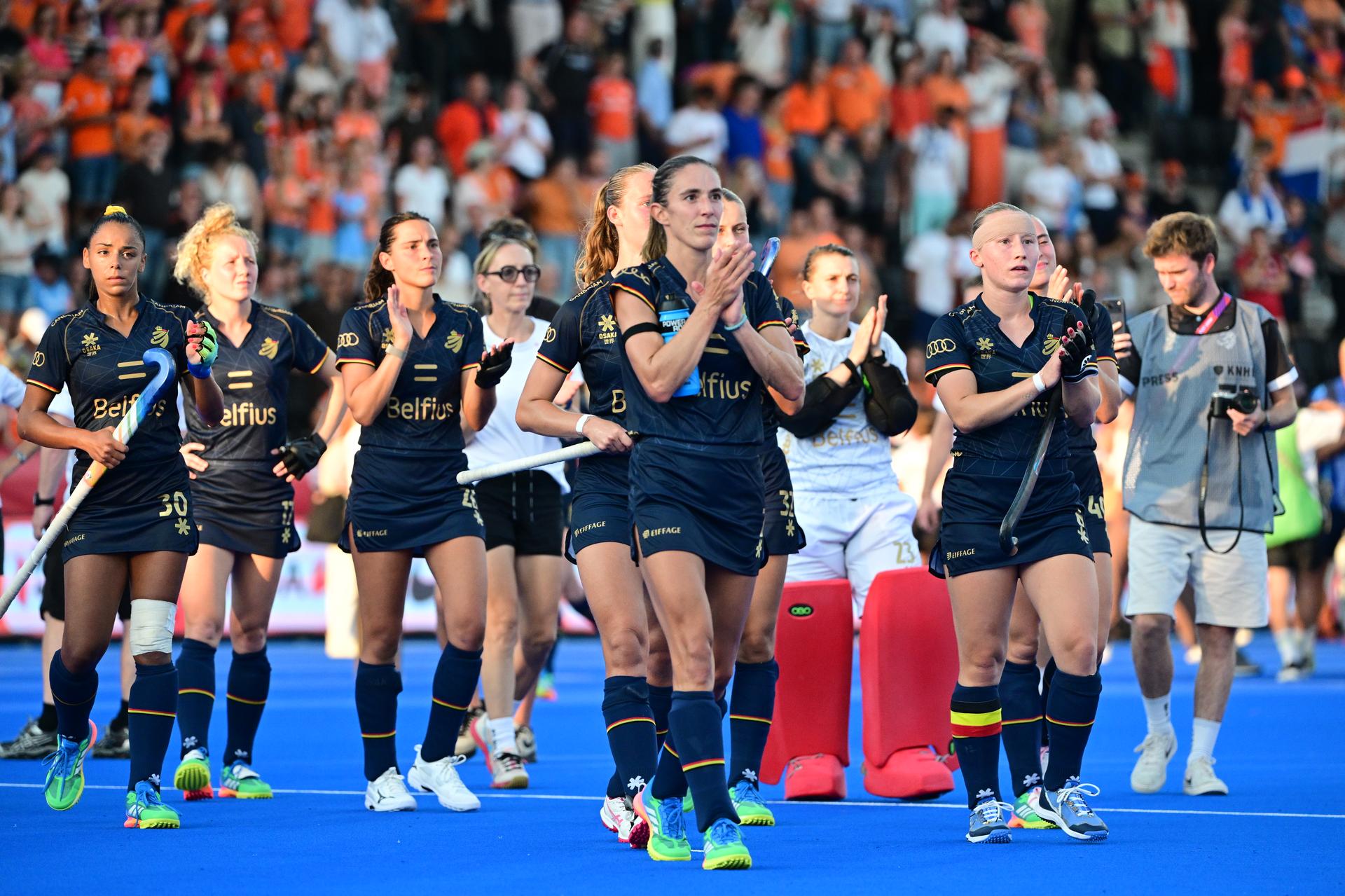 Belgium's player pictured during a field hockey game between Belgian national team Red Panthers and Netherlands, at the women's 2026 Hockey World Cup, on Thursday 27 August 2026 in Amsterdam. The 2026 edition of the Hockey World Cup takes place in Belgium and The Netherlands from August 15 to August 30. BELGA PHOTO DIRK WAEM