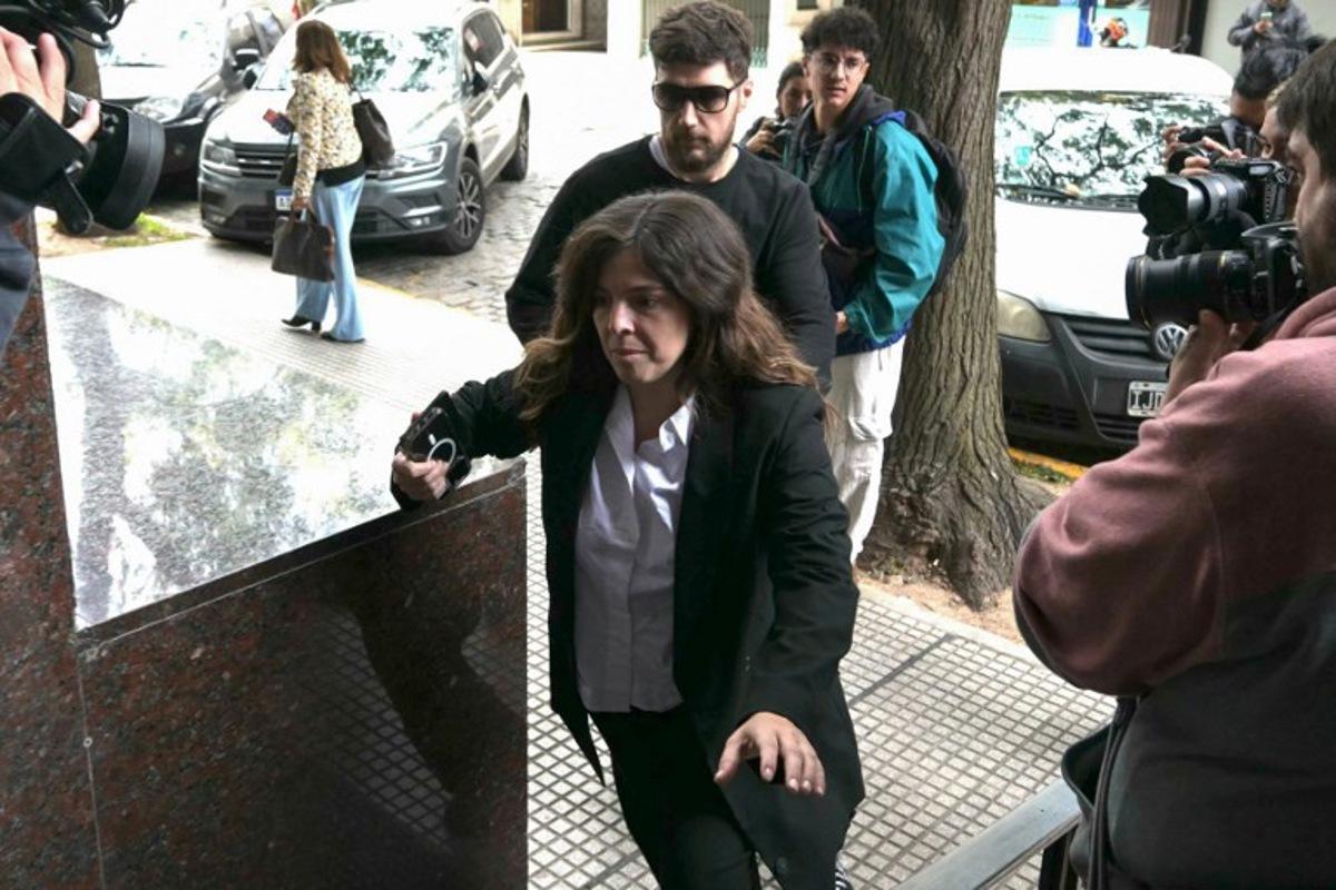 Dalma Maradona, daughter of Argentine football legend Diego Maradona, arrives at the court for a trial hearing on her father's death in San Isidro, on the outskirts of Buenos Aires, on April 15, 2025. JUAN MABROMATA / AFP