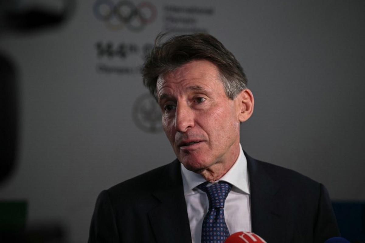 British candidate for the presidency of the IOC Sebastian Coe addresses media as he reacts after the results during the 144th IOC Session on the day of the election of the next President of the International Olympic Committee (IOC), in Costa Navarino, Greece on March 20, 2025. Zimbabwe's Kirsty Coventry was elected new President of International Olympic Committee on March 20, 2025. Angelos Tzortzinis / AFP