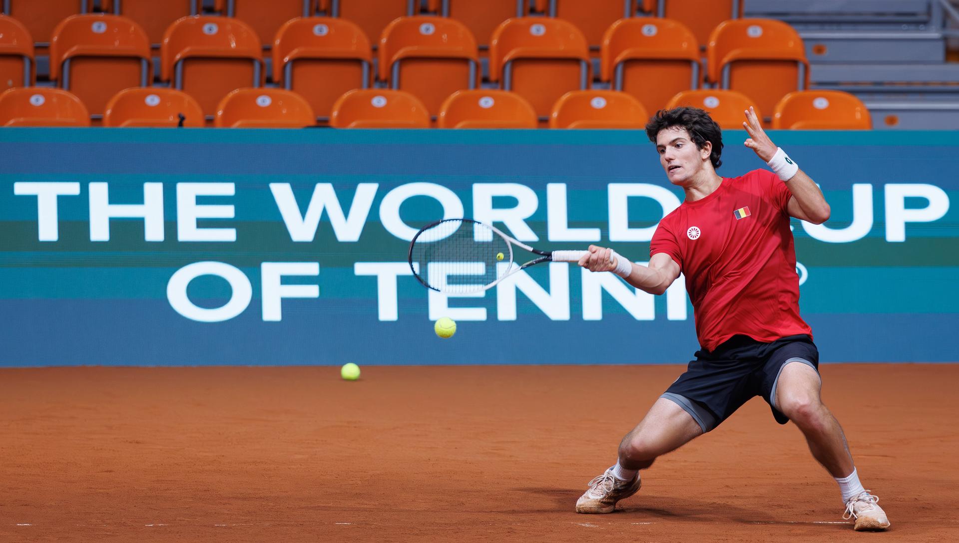 Belgian Gilles-Arnaud Baillya pictured during a training session of the Belgian team, Friday 06 February 2026, in Plovdiv, Bulgaria. Belgium will compete this weekend in the Davis Cup qualifiers against Bulgaria. BELGA PHOTO BENOIT DOPPAGNE