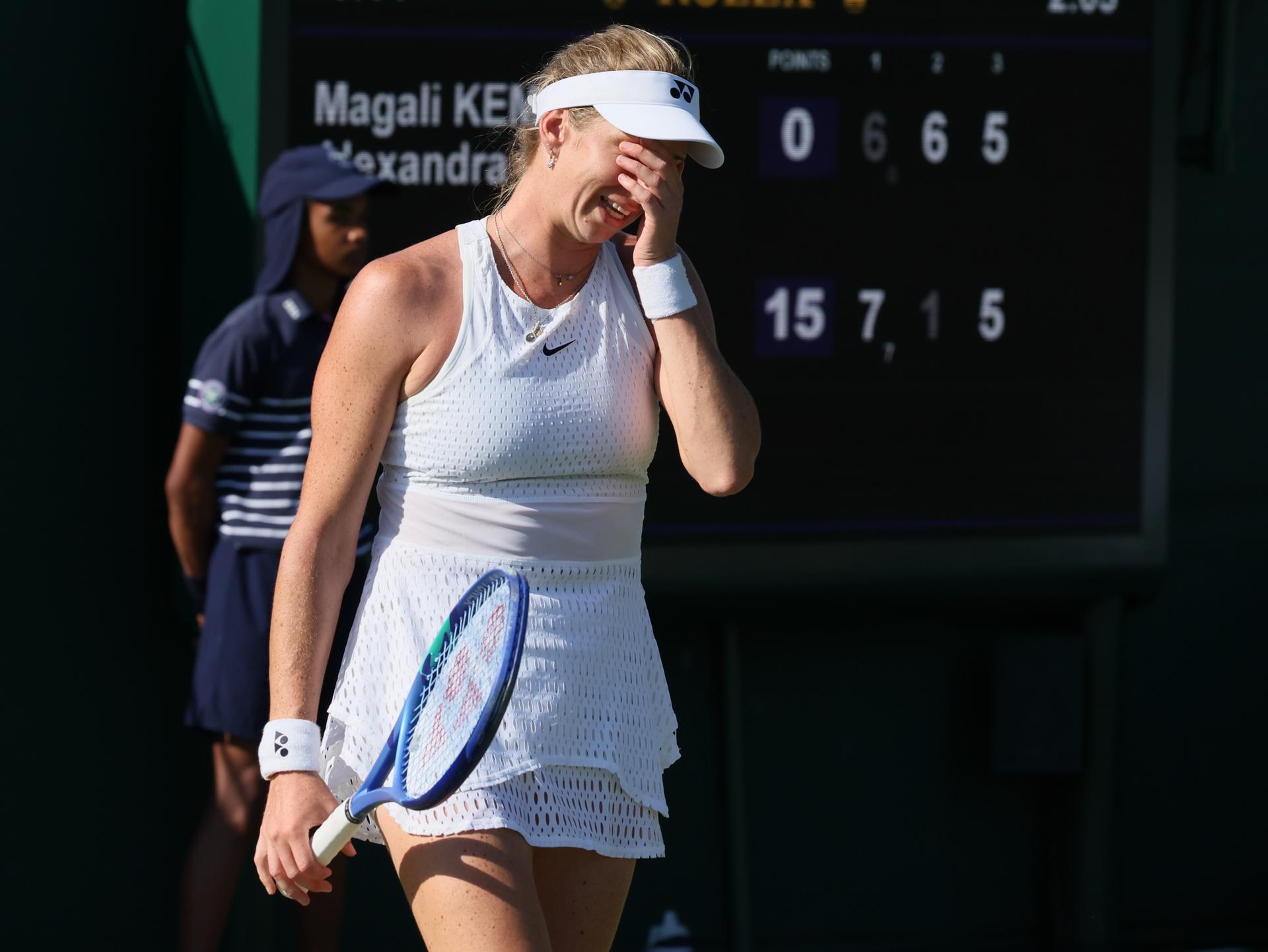 Alexandra Panova and Belgian Magali Kempen pictured at a tennis match between Belgian-/ pair Kempen-Panova and US-Polish pair Jovic-Linette in the first round of the Women's doubles at the Wimbledon grand slam tennis tournament in London, Britain, Thursday 02 July 2026. BELGA PHOTO BENOIT DOPPAGNE