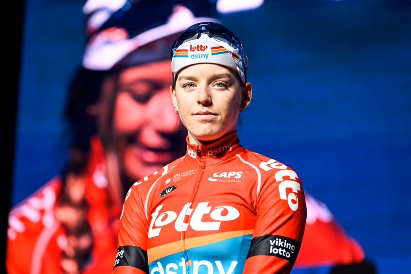 Belgian Katrijn De Clercq of Lotto Dstny Ladies pictured ahead of the women's one-day cycling race Omloop Het Nieuwsblad, for the first time part of the Women's World Tour races, 132,2 km from Gent to Ninove, Saturday 25 February 2023. BELGA PHOTO TOM GOYVAERTS