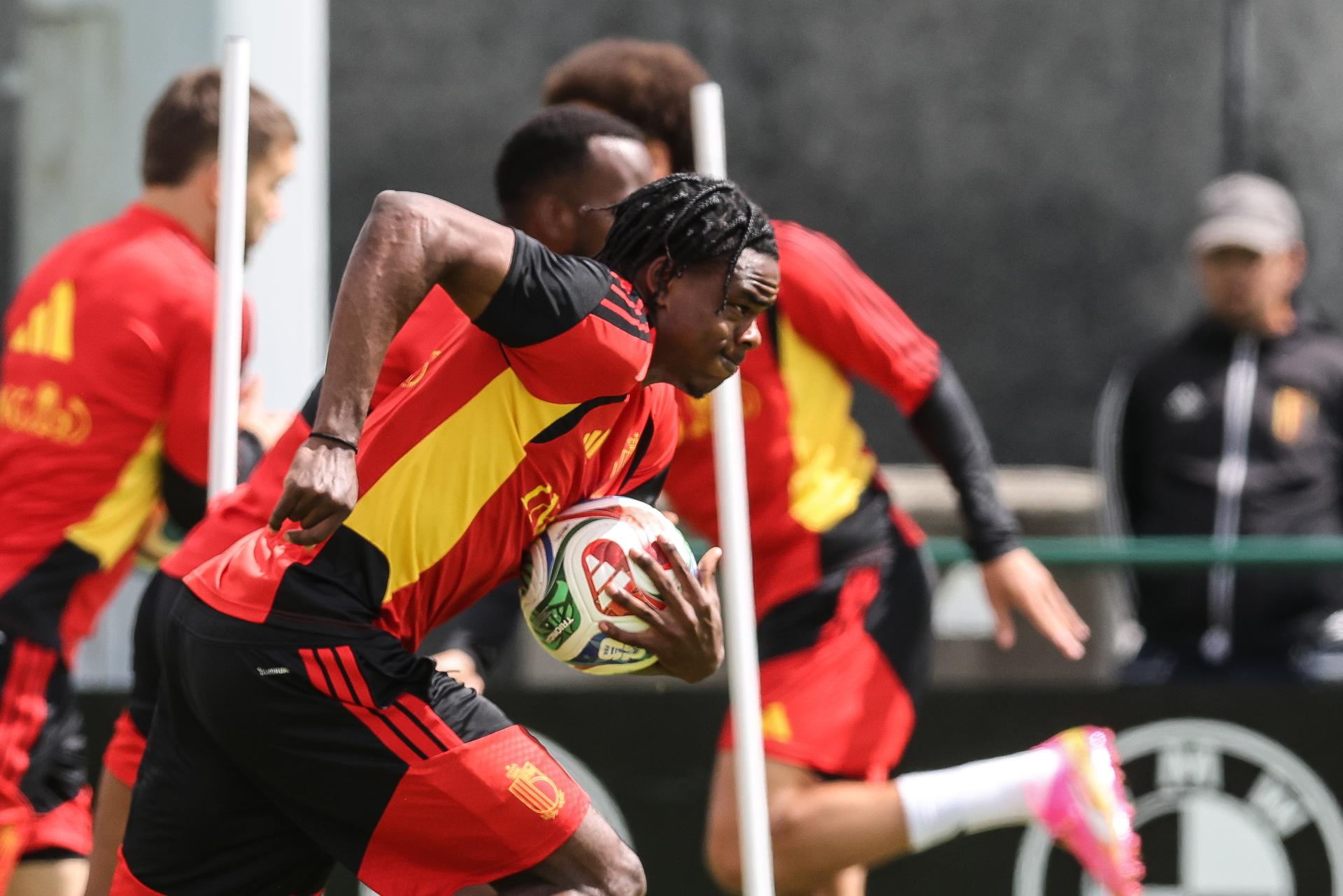 Belgium's Nathan Ngoy pictured during a training session of Belgian national soccer team Red Devils, in Brussels, on Friday 05 June 2026. The Red Devils are playing a friendly game against Tunisia tomorrow, part of the preparations for the 2026 FIFA World Cup. BELGA PHOTO BRUNO FAHY