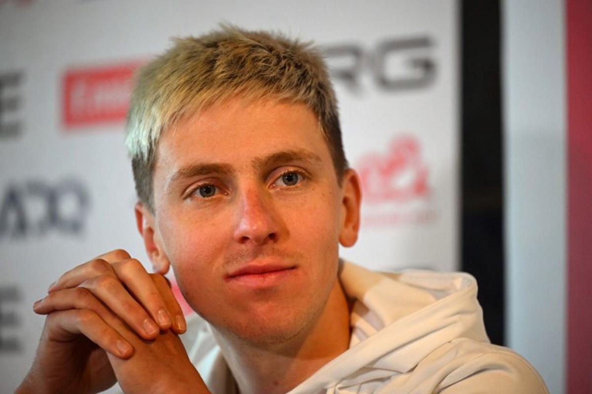 UAE Emirates-XRG's Slovenian rider Tadej Pogacar attends a press conference ahead of the 110th edition of Tour of Flanders, one-day cycling race in Waregem on April 3, 2026. Nicolas TUCAT / AFP