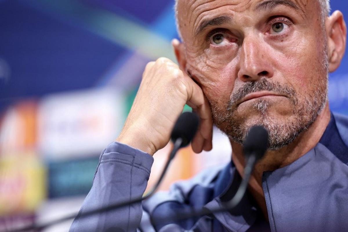 Paris Saint-Germain's Spanish head coach Luis Enrique looks on during a press conference at the Campus Paris Saint-Germain in Poissy, in the western outskirts of Paris, on September 16, 2025, on the eve of the UEFA Champions League first round day 1 football match between Paris Saint-Germain and Atalanta. FRANCK FIFE / AFP