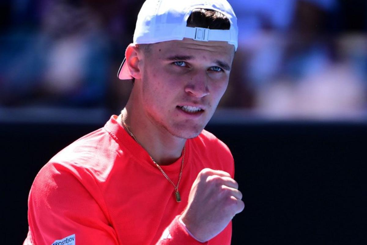 Czech Republic's Jakub Mensik reacts on a point against Spain's Alejandro Davidovich Fokina during their men's singles match on day six of the Australian Open tennis tournament in Melbourne on January 17, 2025. Yuichi YAMAZAKI / AFP