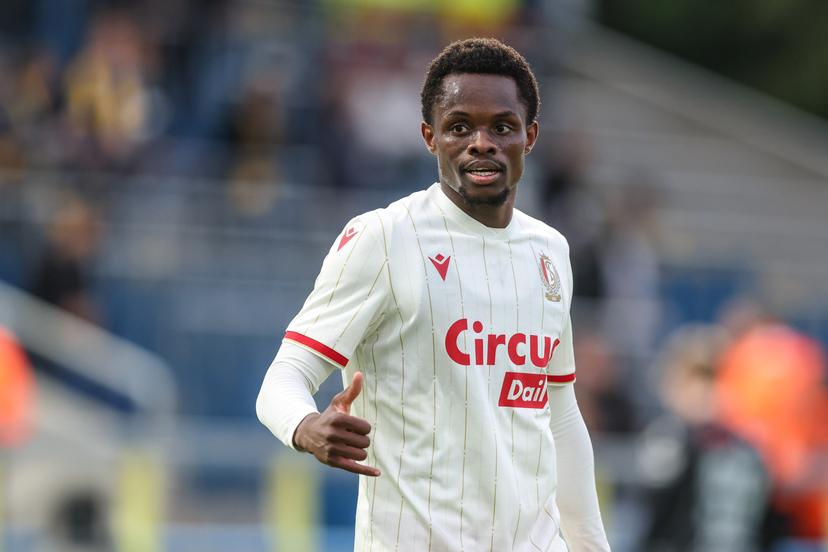 Standard's Rafiki Said celebrates after scoring during a soccer match between KVC Westerlo and Standard de Liege, Tuesday 19 May 2026 in Westerlo, on the ninth day of the Europe Play-offs (PO2) of the 2025-2026 'Jupiler Pro League' first division of the Belgian championship. BELGA PHOTO BRUNO FAHY