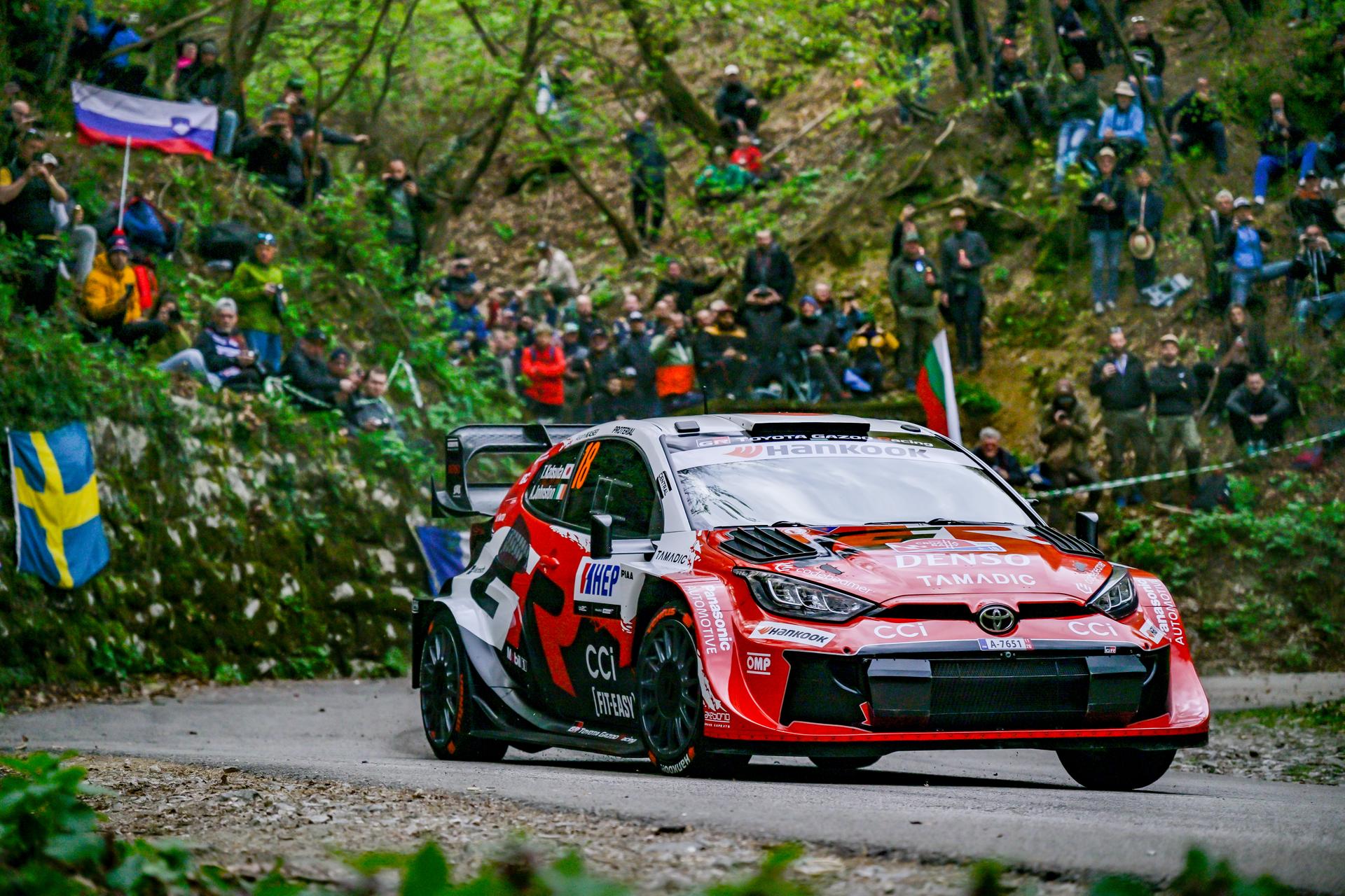 ATTENTION EDITORS - HAND OUT PICTURES - EDITORIAL USE ONLY - MANDATORY CREDIT 'McKlein - Gazoo Racing' This handout picture, distributed by Eric Dupain, shows Takamoto Katsuta and Oliver Solberg during the shakedown stage of the Rally of Croatia, stage 3 of the WRC, in Rijeka, Croatia, on Thursday 09 April 2026. PHOTO HANDOUT McKlein - Gazoo Racing *** Belga and Belga Editorial Board decline all responsibility regarding the content of this picture. ***