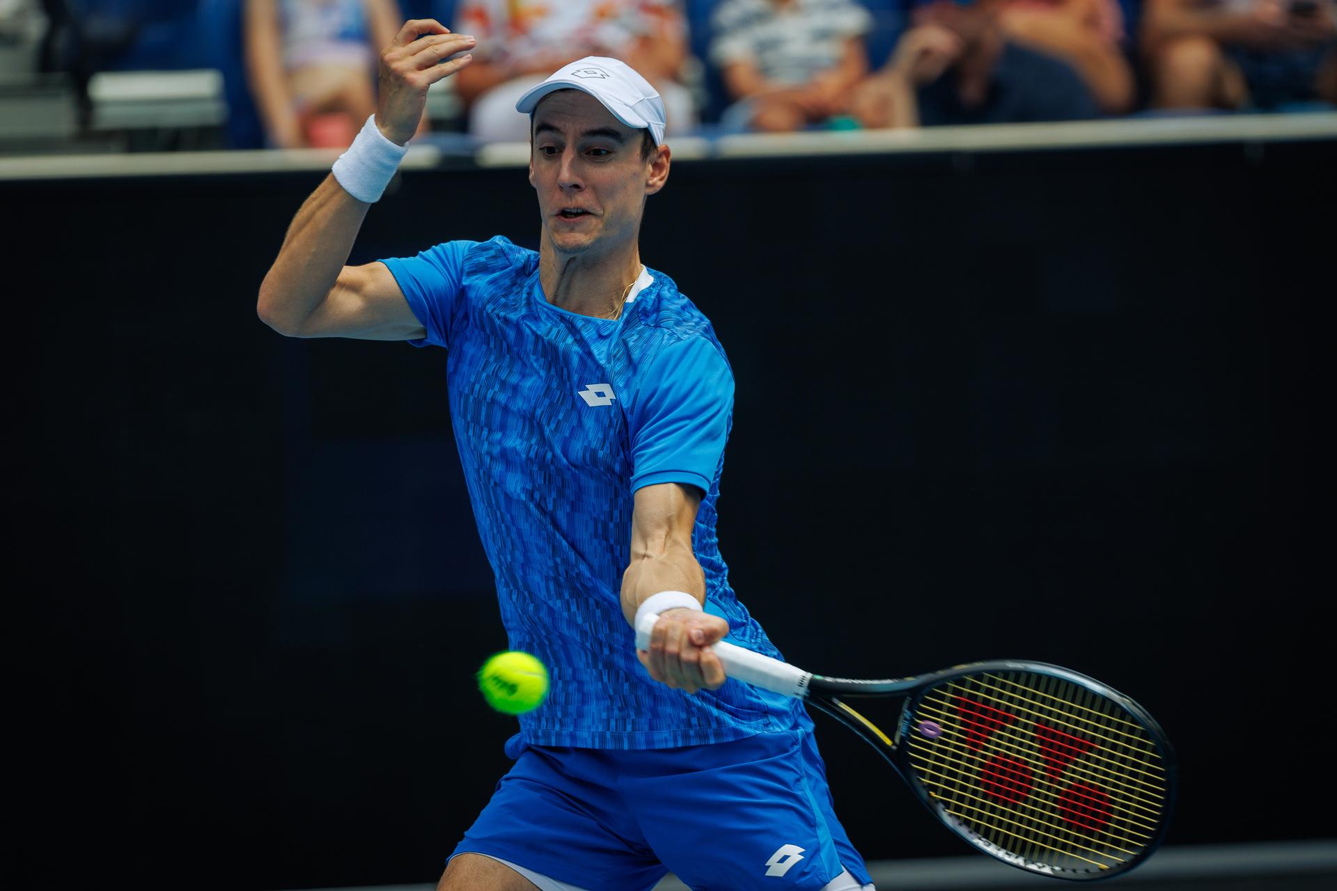 Belgian Joran Vliegen pictured during a doubles tennis match between Belgian-Australian pair Vliegen-Ebden and American pair Krajicek-Ram, in the first round of the men's doubles at the 'Australian Open' Grand Slam tennis tournament, Friday 17 January 2025 in Melbourne Park, Melbourne, Australia. The 2025 edition of the Australian Grand Slam takes place from January 12th to January 26th. BELGA PHOTO PATRICK HAMILTON BELGIUM ONLY