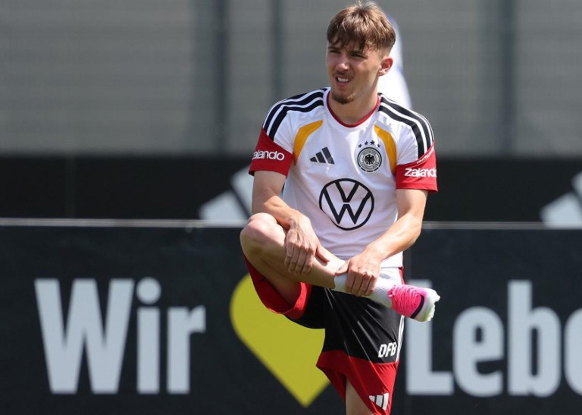 Germany's midfielder Lennart Karl attends a training session in Herzogenaurach, southern Germany on May 30, 2026, on the eve of the international friendly football match Germany against Finland. Karl-Josef HILDENBRAND / AFP