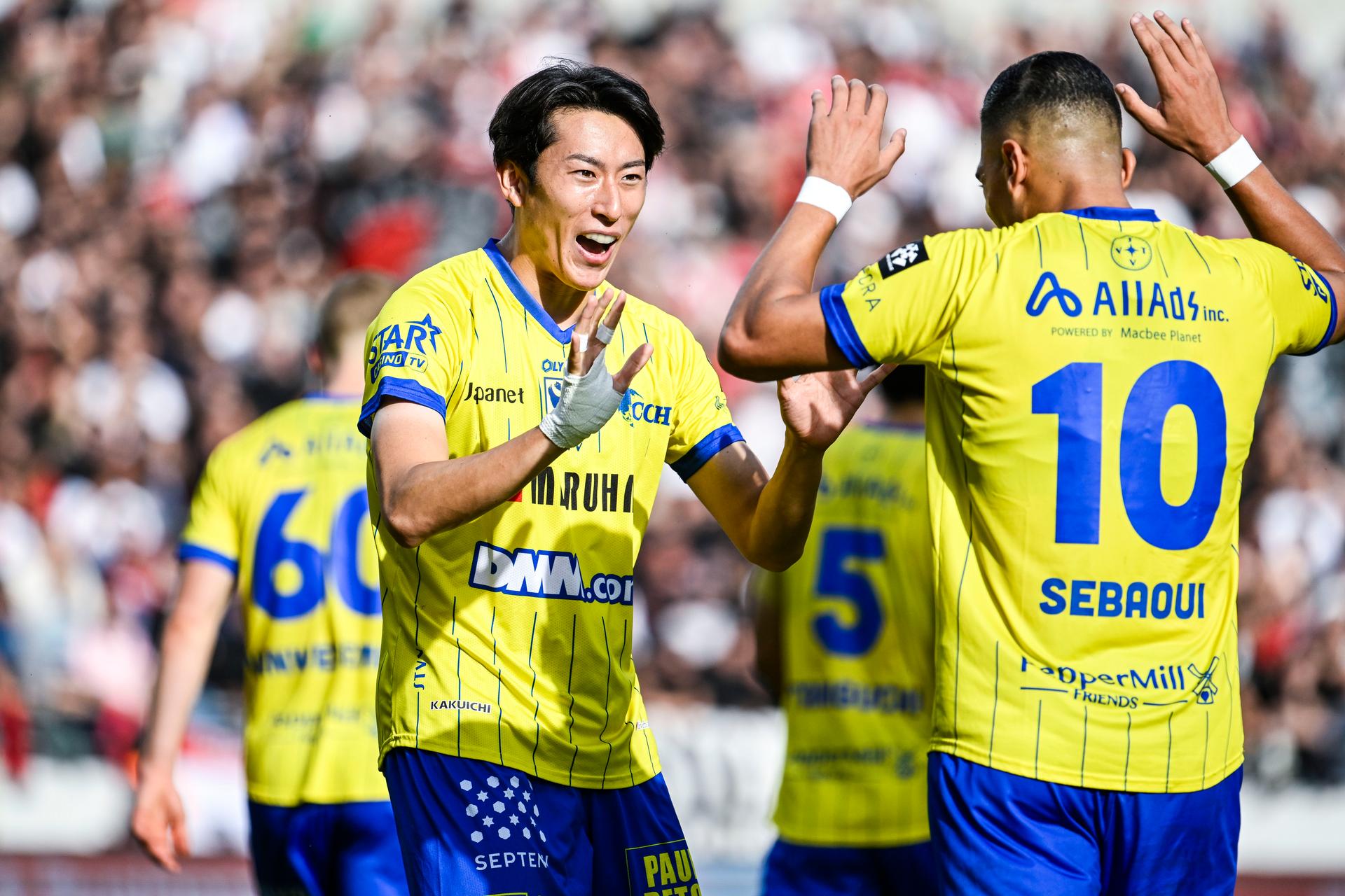 STVV's Kaito Matsuzawa celebrates after scoring during a soccer match between Royal Antwerp FC and Sint-Truidense V.V., Sunday 30 August 2026 in Antwerp, on day 4 of the 2026-2027 'Jupiler Pro League' first division of the Belgian championship. BELGA PHOTO TOM GOYVAERTS