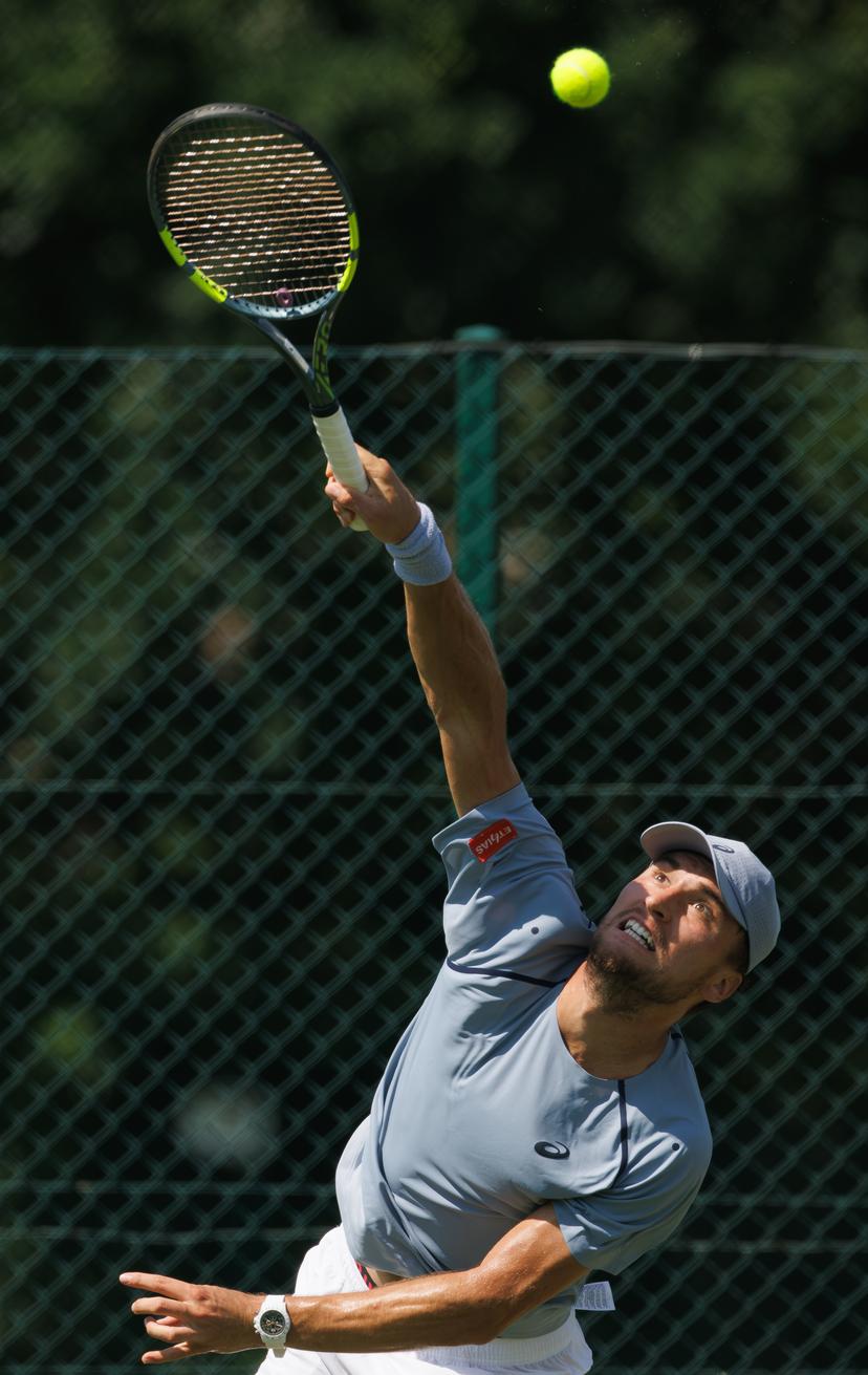 Belgian Raphael Collignon pictured in action during the afternoon training session the preparations ahead of the Wimbledon grand slam tennis tournament in London, Britain, Friday 26 June 2026. The main tournament is starting on Monday 29th June. BELGA PHOTO BENOIT DOPPAGNE