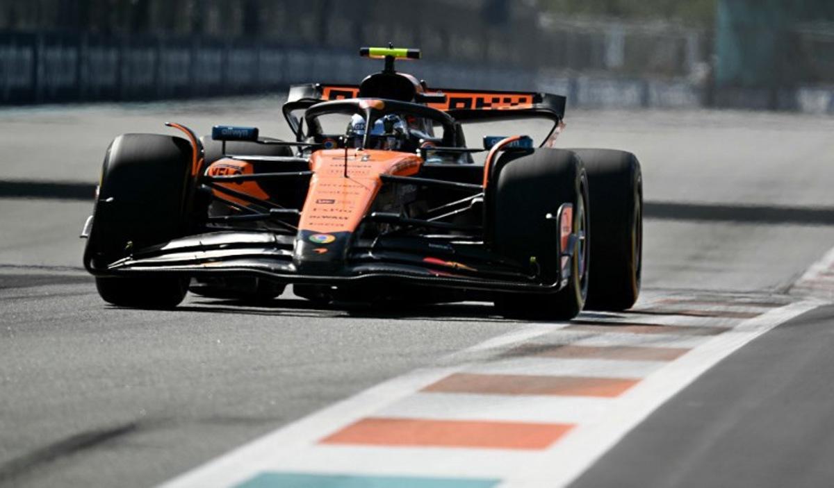 McLaren's British driver Lando Norris races during Sprint qualifying for the 2025 Miami Formula One Grand Prix at Miami International Autodrome in Miami Gardens, Florida, on May 2, 2025. Chandan Khanna / AFP
