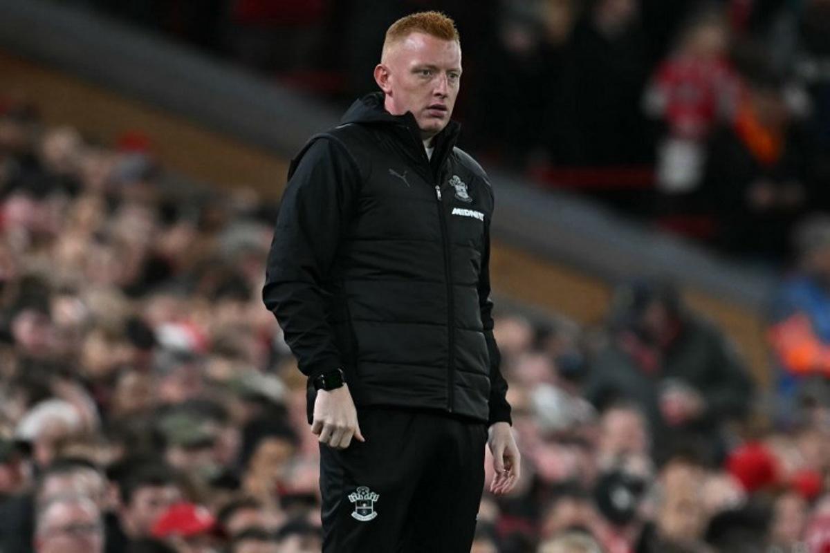 Southampton's English head coach Will Still looks on during the English League Cup third round football match between Liverpool and Southampton at Anfield in Liverpool, north west England on September 23, 2025. Paul ELLIS / AFP
