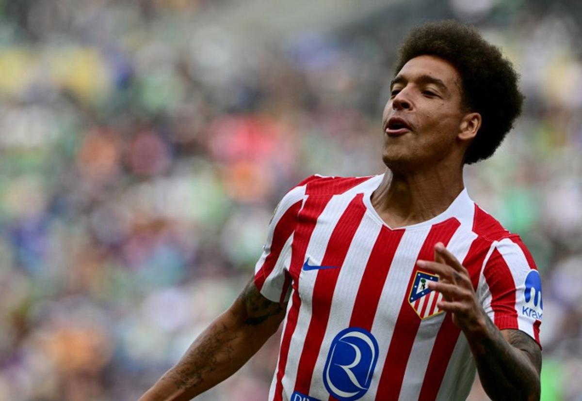 Atletico Madrid's Belgian midfielder #20 Axel Witsel celebrates scoring his team's second goal during the FIFA Club World Cup 2025 Group B football match between US Seattle Sounders and Spain's Atletico de Madrid at the Lumen Field stadium in Seattle on June 19, 2025. Pablo PORCIUNCULA / AFP