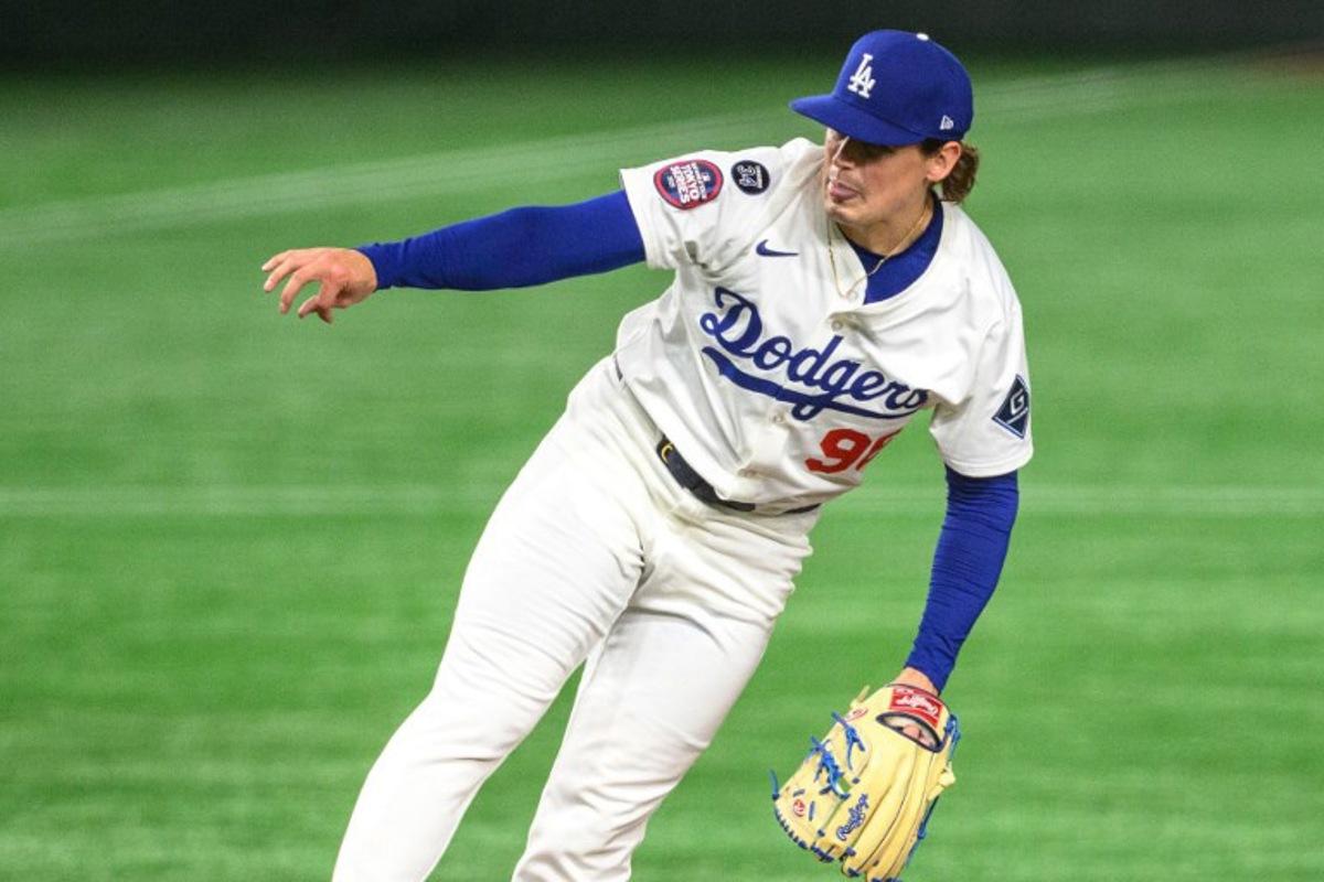 LA Dodgers' Landon Knack pitches during the baseball game between the Los Angeles Dodgers and Chicago Cubs in the MLB Tokyo Series at the Tokyo Dome in Tokyo on March 19, 2025. Philip FONG / AFP