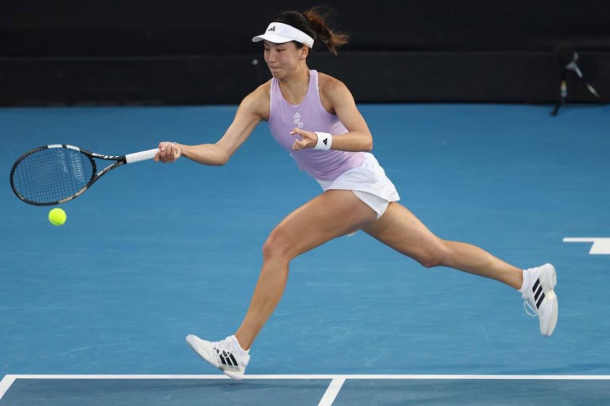 Wang Xinyu of China hits a return to Alexandra Eala of the Philippines during their women's singles semi-final match at the WTA Auckland Classic tennis tournament in Auckland on January 10, 2026. Michael Bradley / AFP