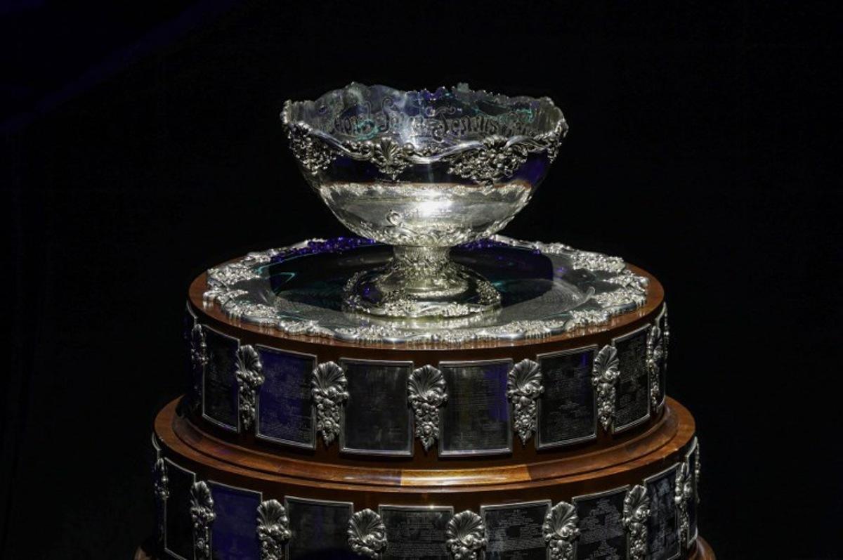 The Davis Cup trophy is seen at the Davis Cup Finals at the Palacio de Deportes Jose Maria Martin Carpena arena in Malaga, southern Spain, on November 22, 2024. Thomas COEX / AFP