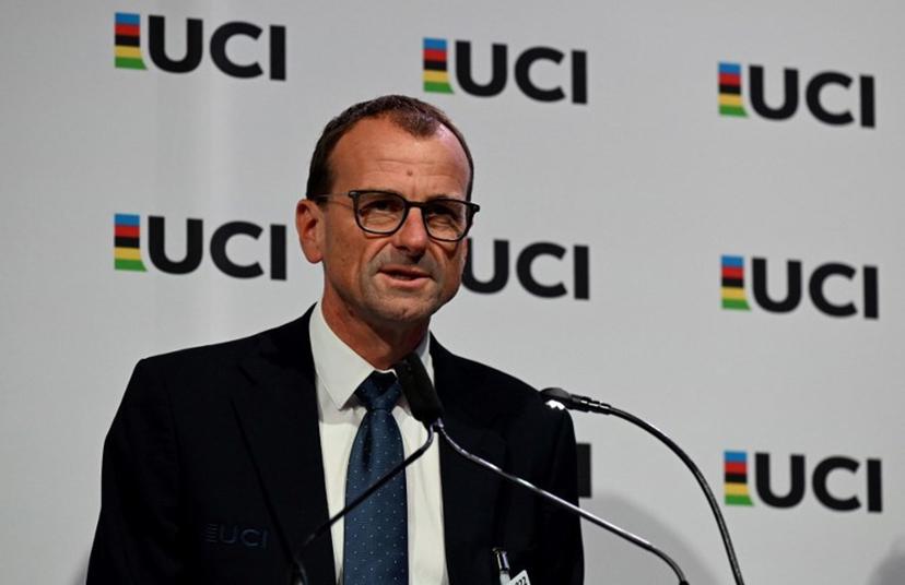 President of the French Cycling Federation Michel Callot speaks after the announcement that Haute-Savoie in France will host the 2027 UCI Cycling World Championships, at the UCI 2022 Road World Championship in Wollongong on September 22, 2022. William WEST / AFP