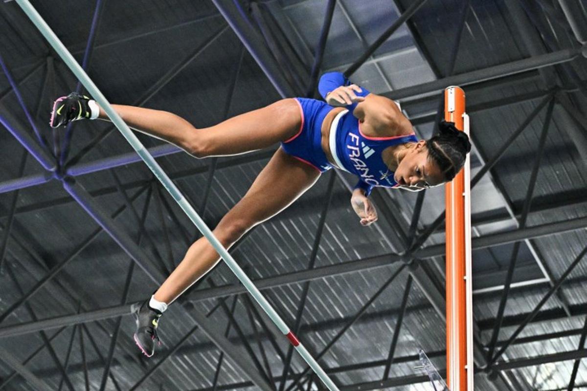 France's Marie-Julie Bonnin competes in the women's pole vault final during the Indoor World Athletics Championships in Nanjing, in eastern China's Jiangsu province, on March 22, 2025. Pedro Pardo / AFP
